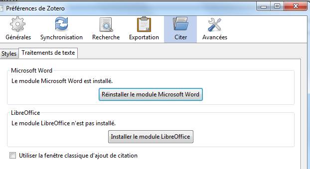 La barre d'outils Zotero ne s'affiche pas dans Word - BU Lyon 1